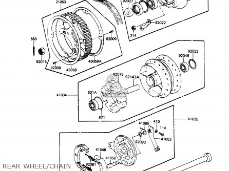 REAR WHEEL/CHAIN - KZ305B2 LTD305 1987 USA CALIFORNIA