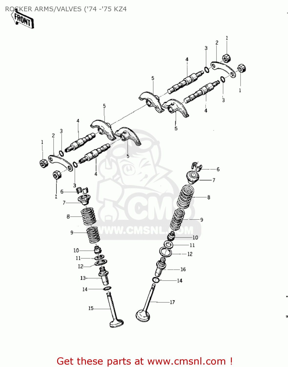 ROCKER ARMS/VALVES ('74 -'75 KZ4 KZ400 1974 USA CANADA / MPH KPH