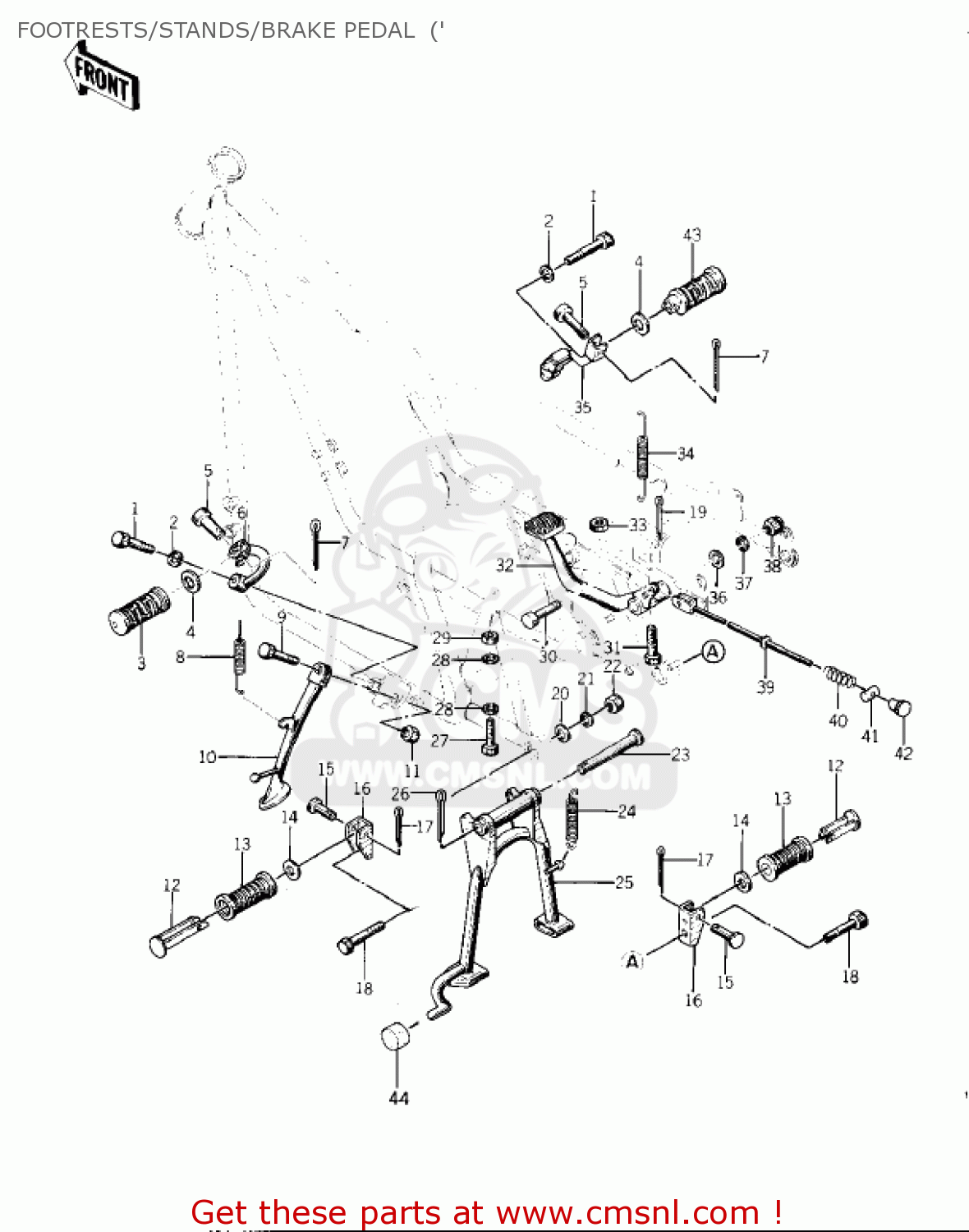 FOOTRESTS/STANDS/BRAKE PEDAL  (' KZ400 1974 USA CANADA / MPH KPH