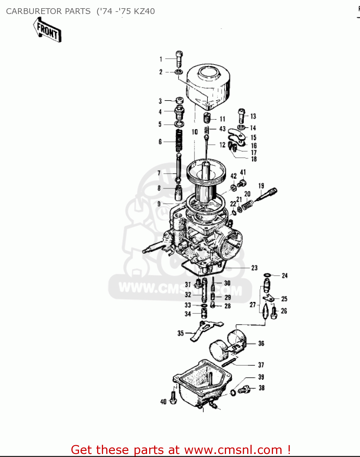 CARBURETOR PARTS  ('74 -'75 KZ40 KZ400 1974 USA CANADA / MPH KPH