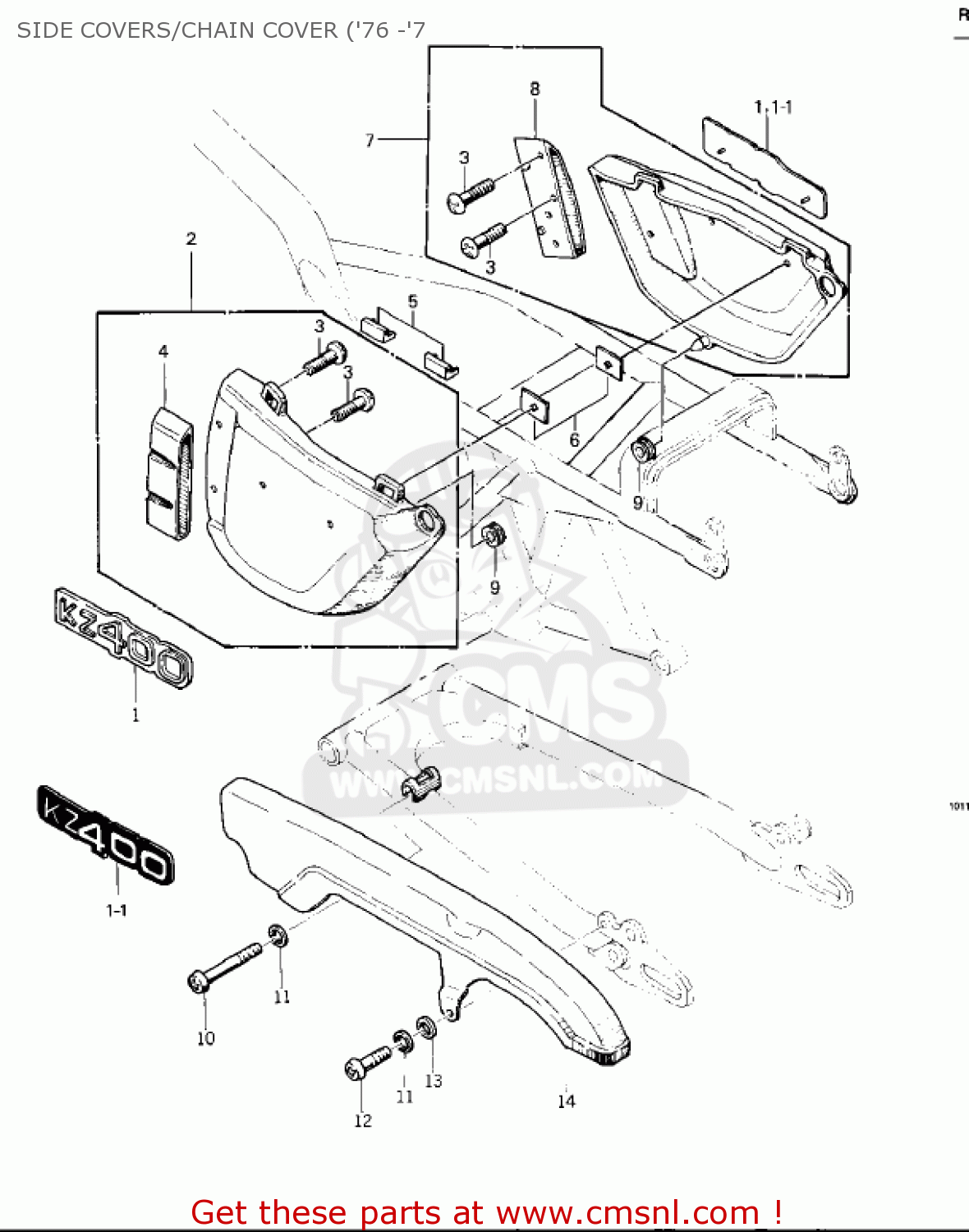SIDE COVERS/CHAIN COVER ('76 -'7 KZ400 1974 USA CANADA / MPH KPH