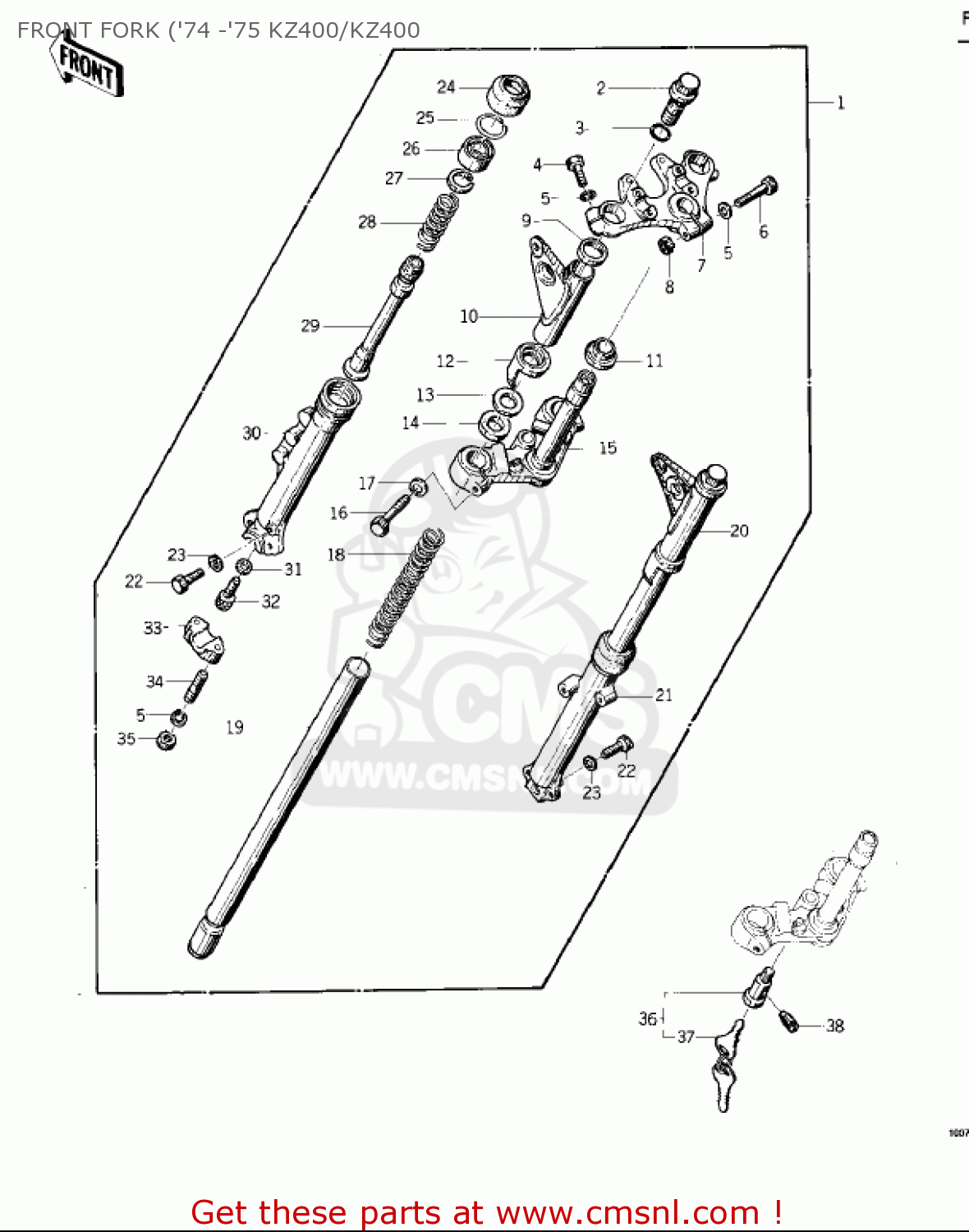 FRONT FORK ('74 -'75 KZ400/KZ400 KZ400 1974 USA CANADA / MPH KPH