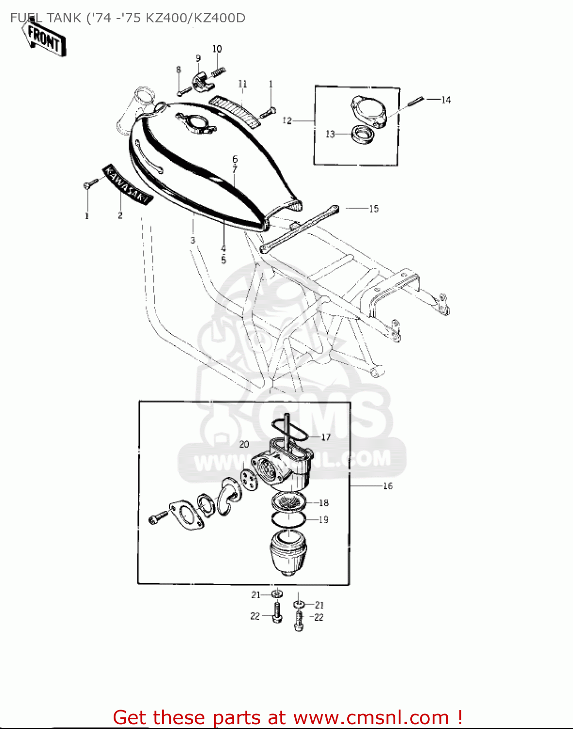 FUEL TANK ('74 -'75 KZ400/KZ400D KZ400 1974 USA CANADA / MPH KPH