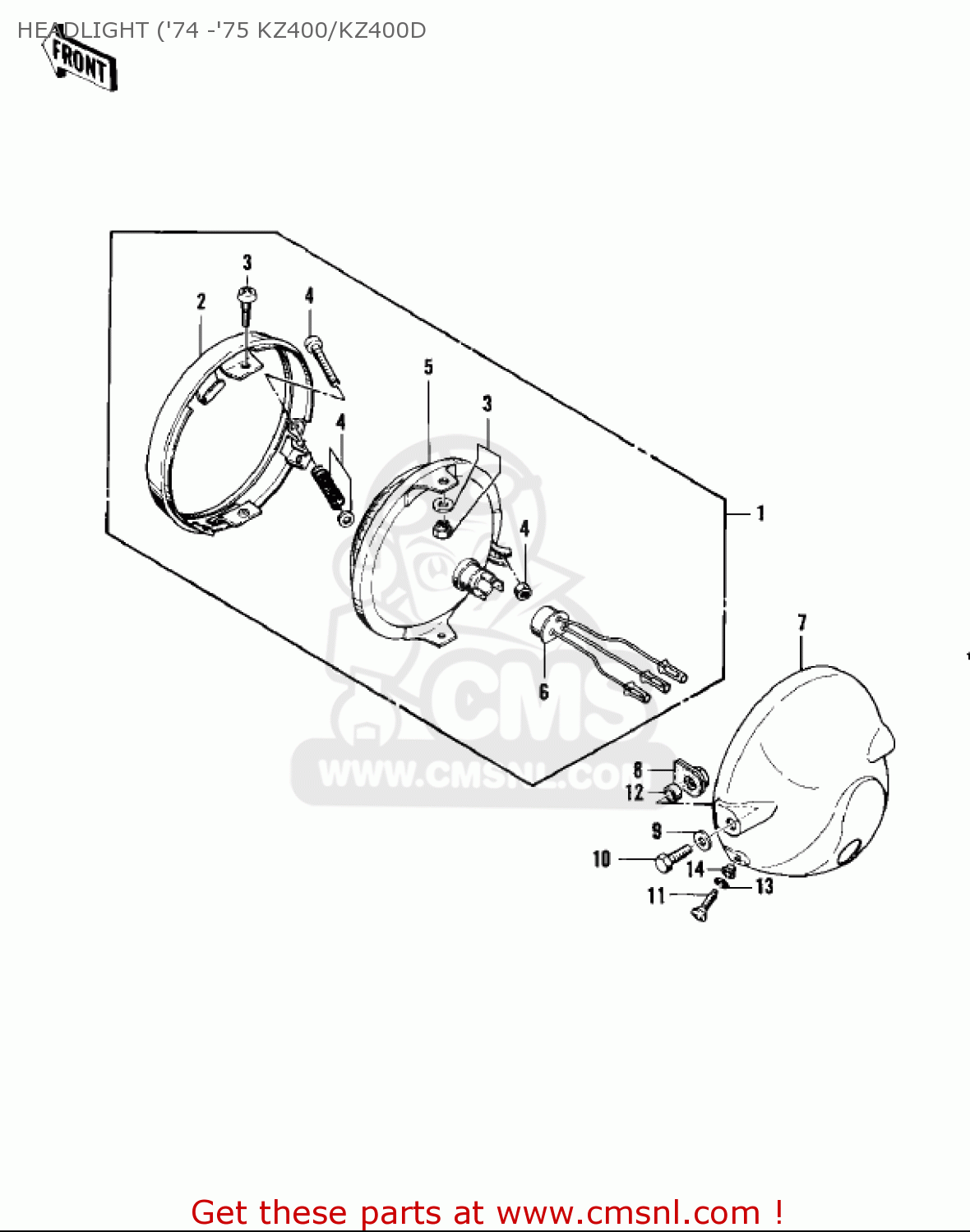 HEADLIGHT ('74 -'75 KZ400/KZ400D KZ400 1974 USA CANADA / MPH KPH
