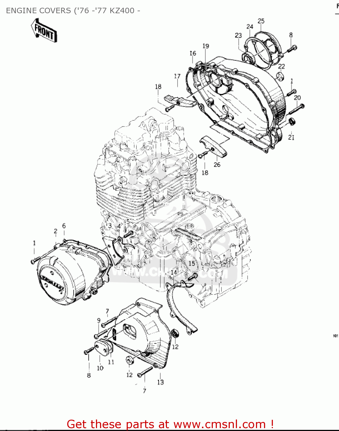 ENGINE COVERS ('76 -'77 KZ400 - KZ400 1974 USA CANADA / MPH KPH
