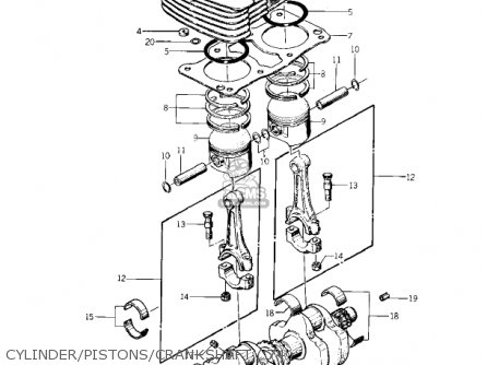 CYLINDER/PISTONS/CRANKSHAFT ('74 - KZ400 1974 USA CANADA / MPH KPH