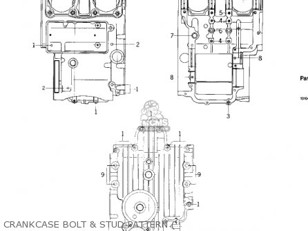 CRANKCASE BOLT & STUD PATTERN (' - KZ400 1974 USA CANADA / MPH KPH