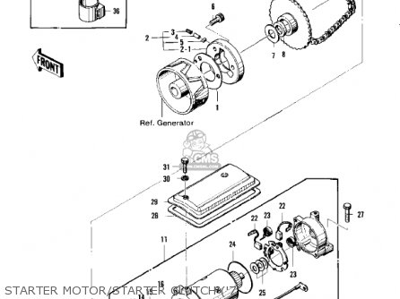 STARTER MOTOR/STARTER CLUTCH ('7 - KZ400 1974 USA CANADA / MPH KPH