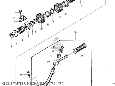 KICKSTARTER MECHANISM ('76 -'77 - KZ400 1974 USA CANADA / MPH KPH