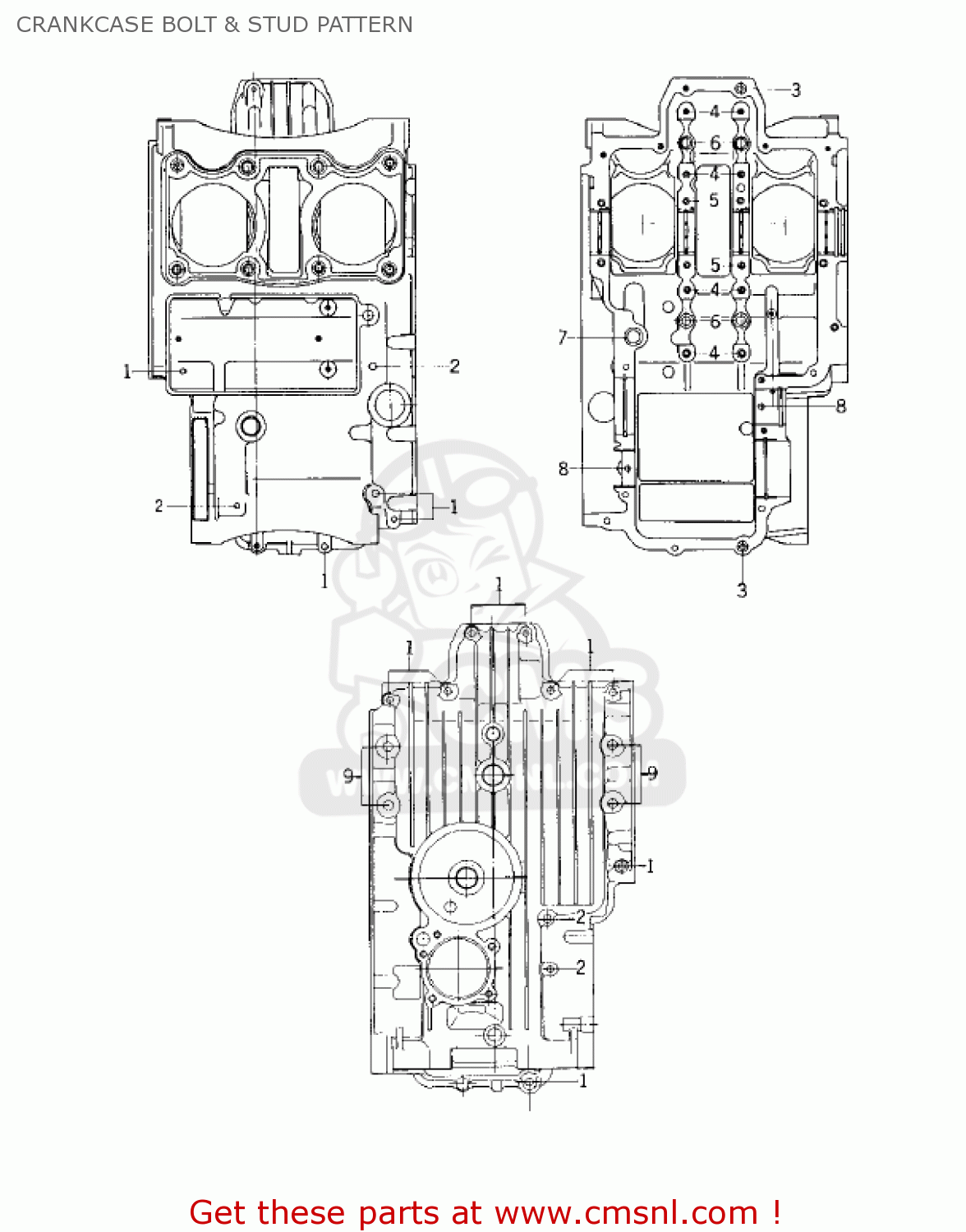 CRANKCASE BOLT & STUD PATTERN KZ400A1 1977 USA / MPH
