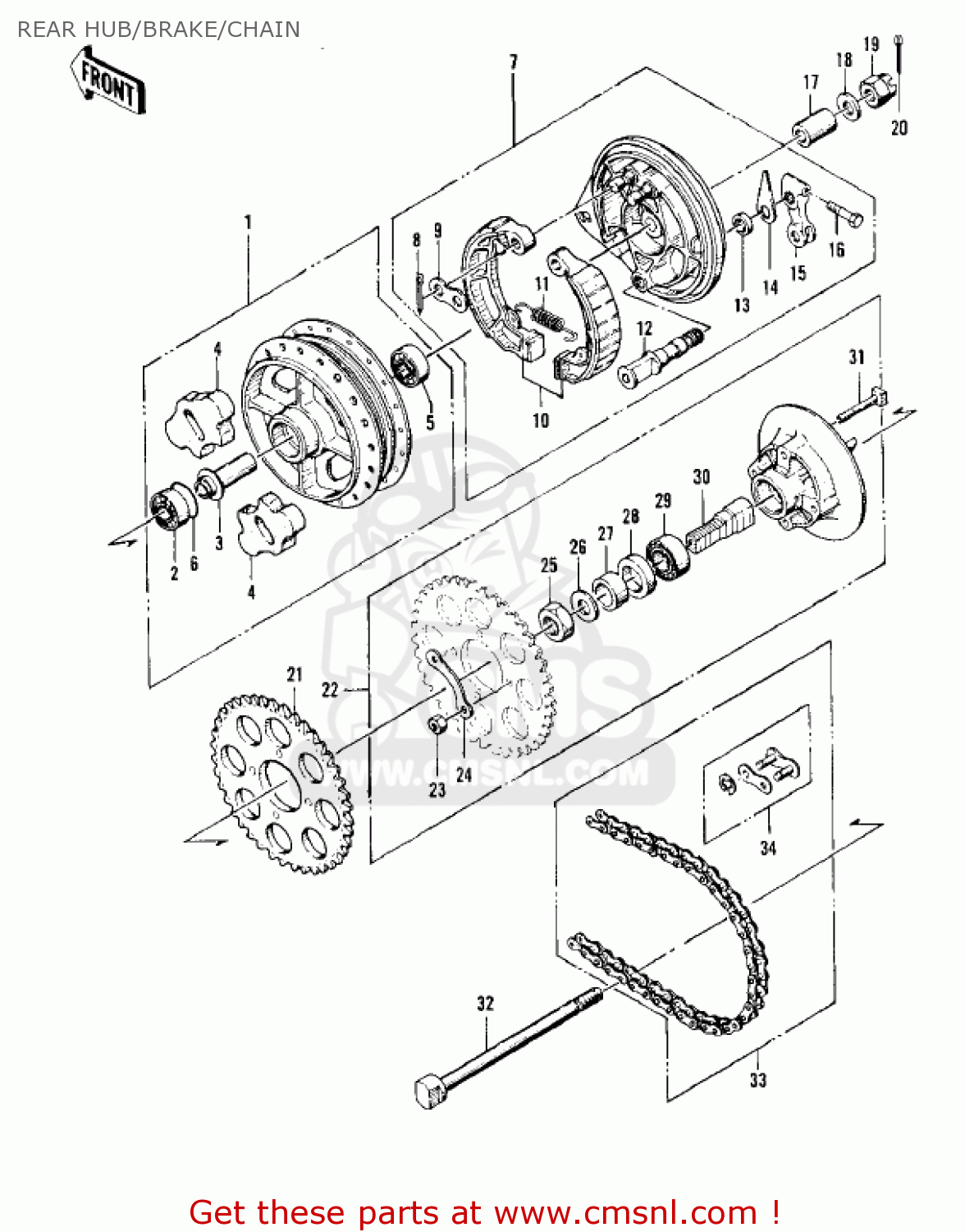 REAR HUB/BRAKE/CHAIN KZ400A2 1978 USA / MPH