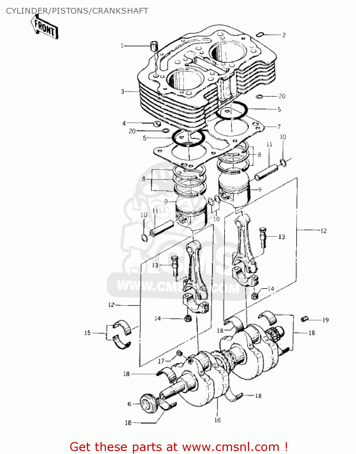 CYLINDER/PISTONS/CRANKSHAFT KZ400A2 1978 USA / MPH