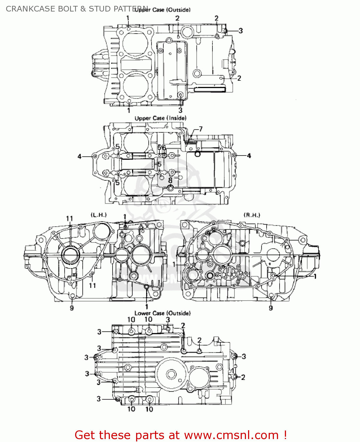 Kawasaki KZ400B2 1979 CANADA CRANKCASE BOLT & STUD PATTERN - buy ...