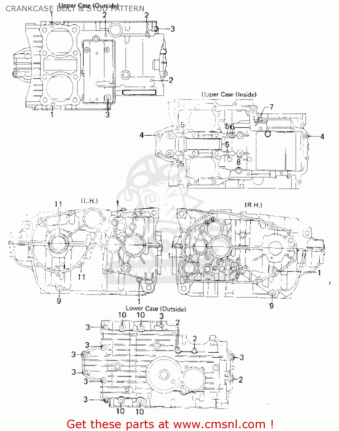 CRANKCASE BOLT & STUD PATTERN KZ400C1 1978 UNITED KINGDOM
