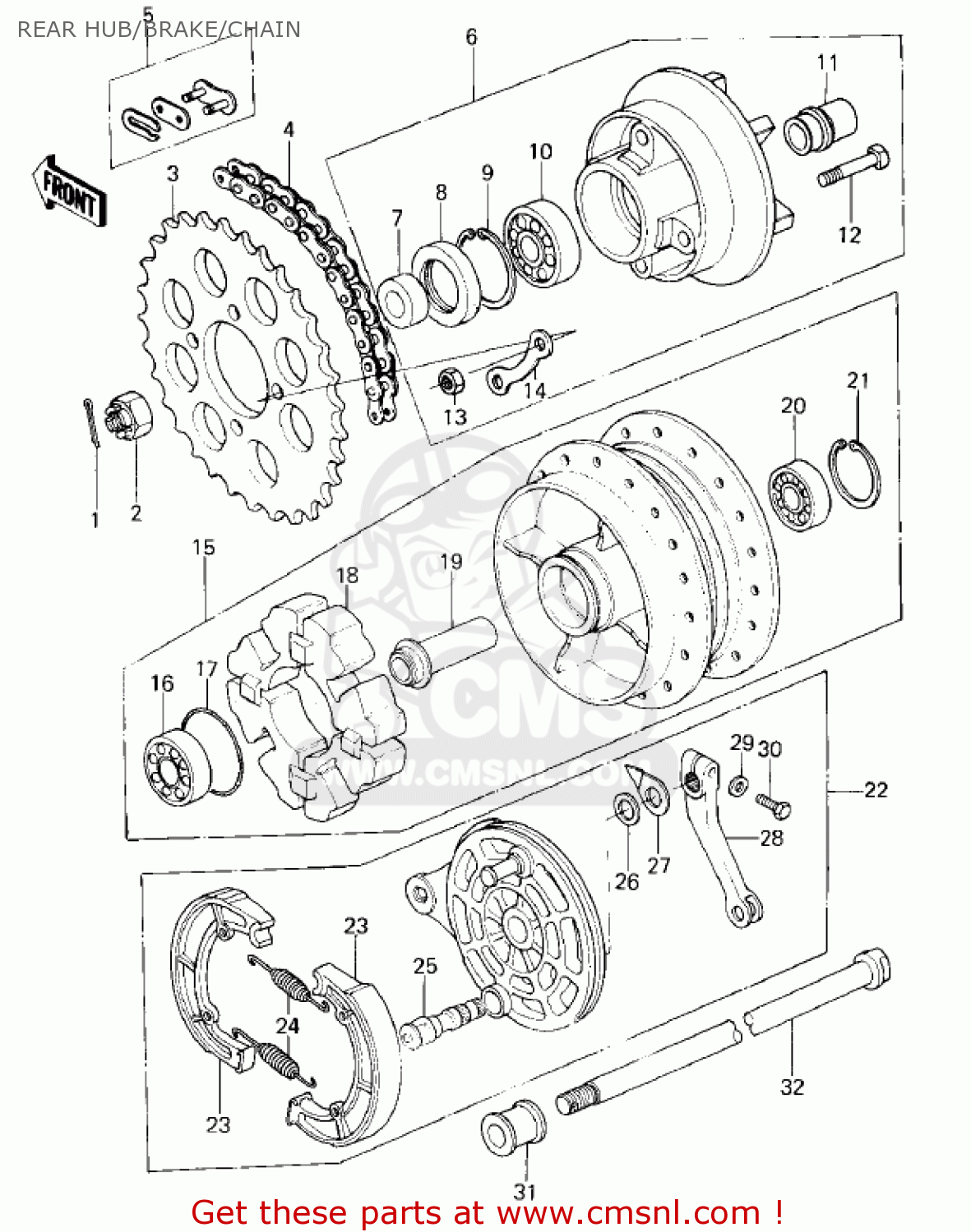 REAR HUB/BRAKE/CHAIN KZ400C1 1978 UNITED KINGDOM