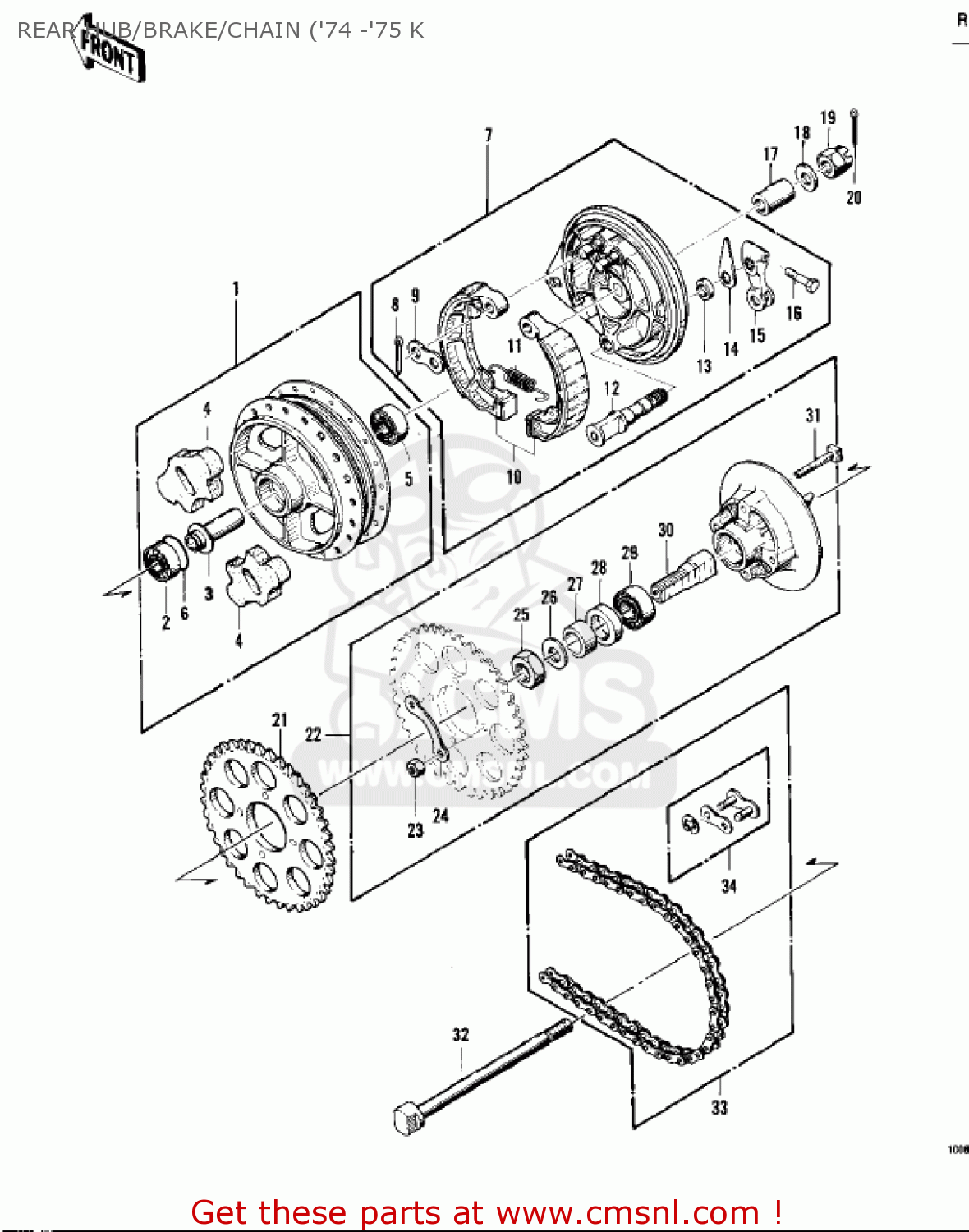REAR HUB/BRAKE/CHAIN ('74 -'75 K KZ400D 1975 CANADA