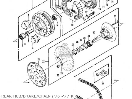 REAR HUB/BRAKE/CHAIN ('76 -'77 K - KZ400D 1975 CANADA