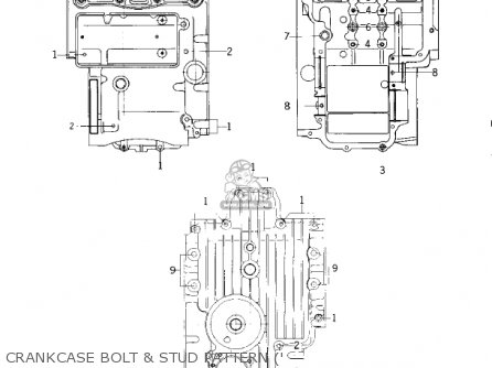 CRANKCASE BOLT & STUD PATTERN (' - KZ400D 1975 CANADA
