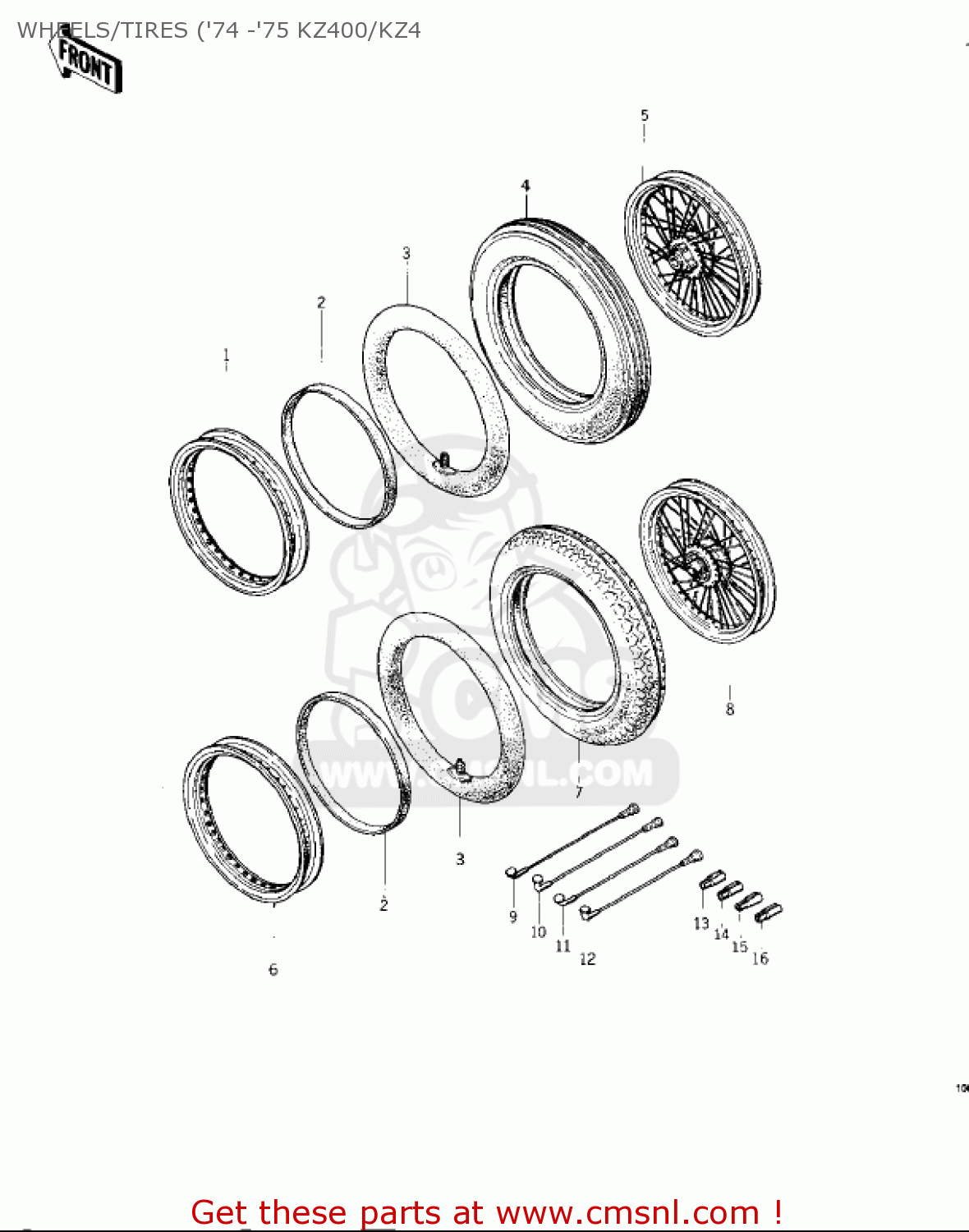 WHEELS/TIRES ('74 -'75 KZ400/KZ4 KZ400D3 1976 CANADA