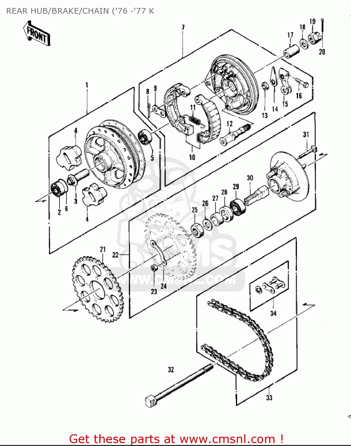 REAR HUB/BRAKE/CHAIN ('76 -'77 K KZ400D3 1976 CANADA