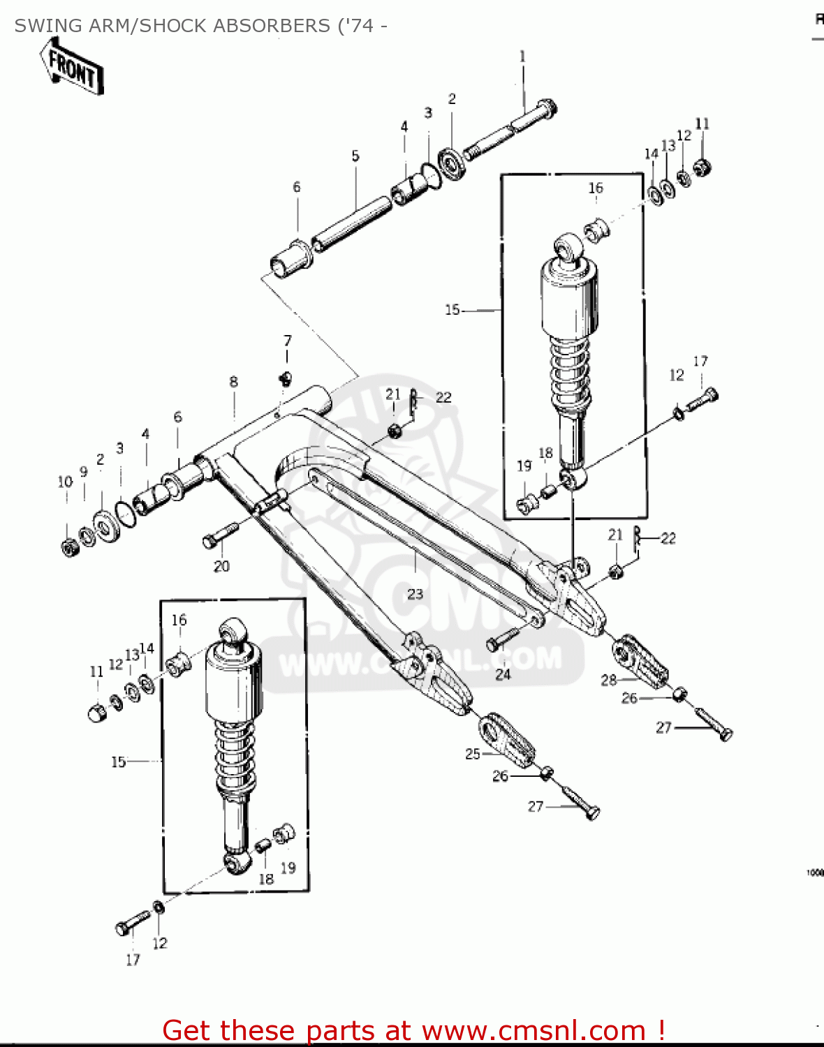 SWING ARM/SHOCK ABSORBERS ('74 - KZ400D3 1976 CANADA
