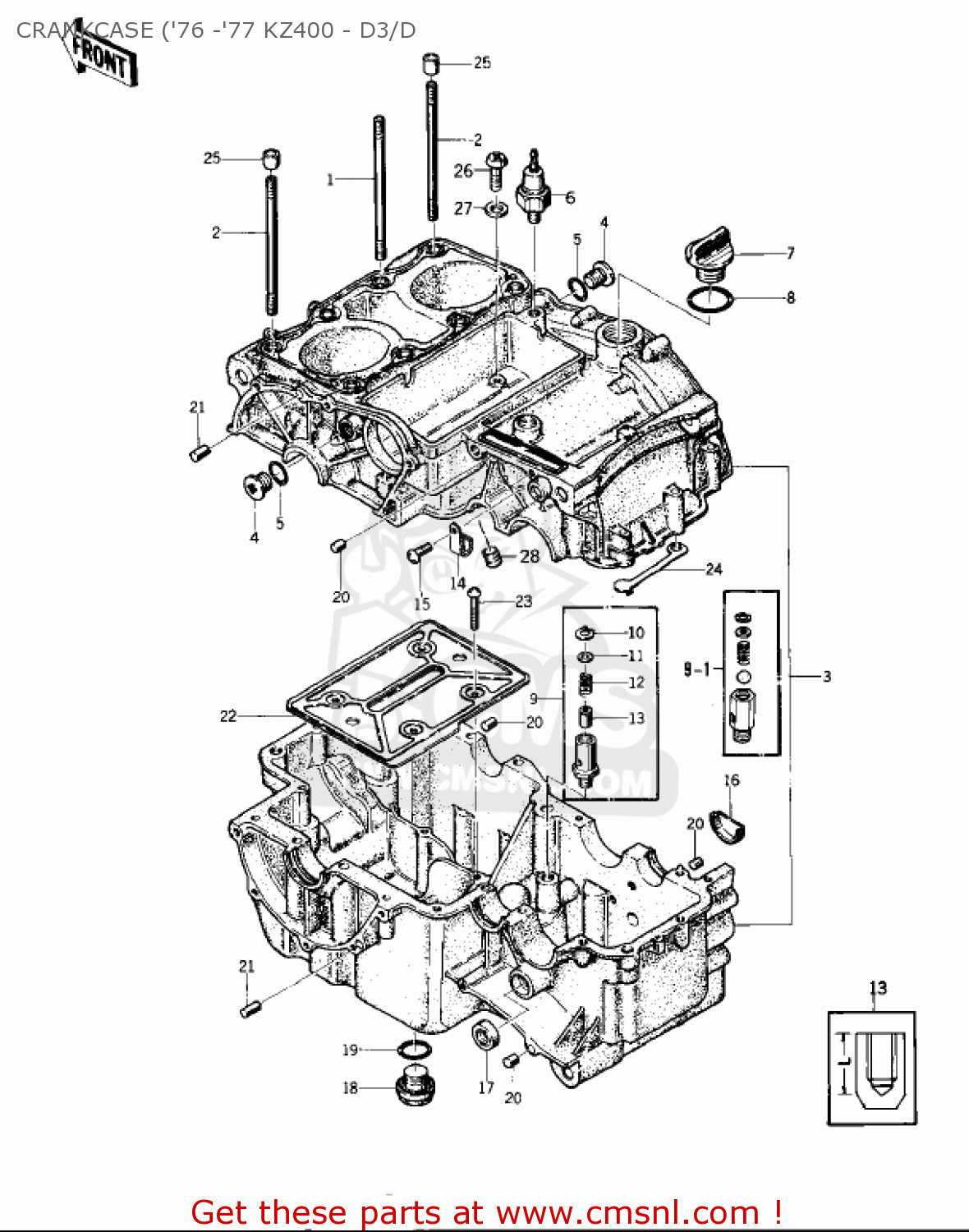 CRANKCASE ('76 -'77 KZ400 - D3/D KZ400D3 1976 CANADA