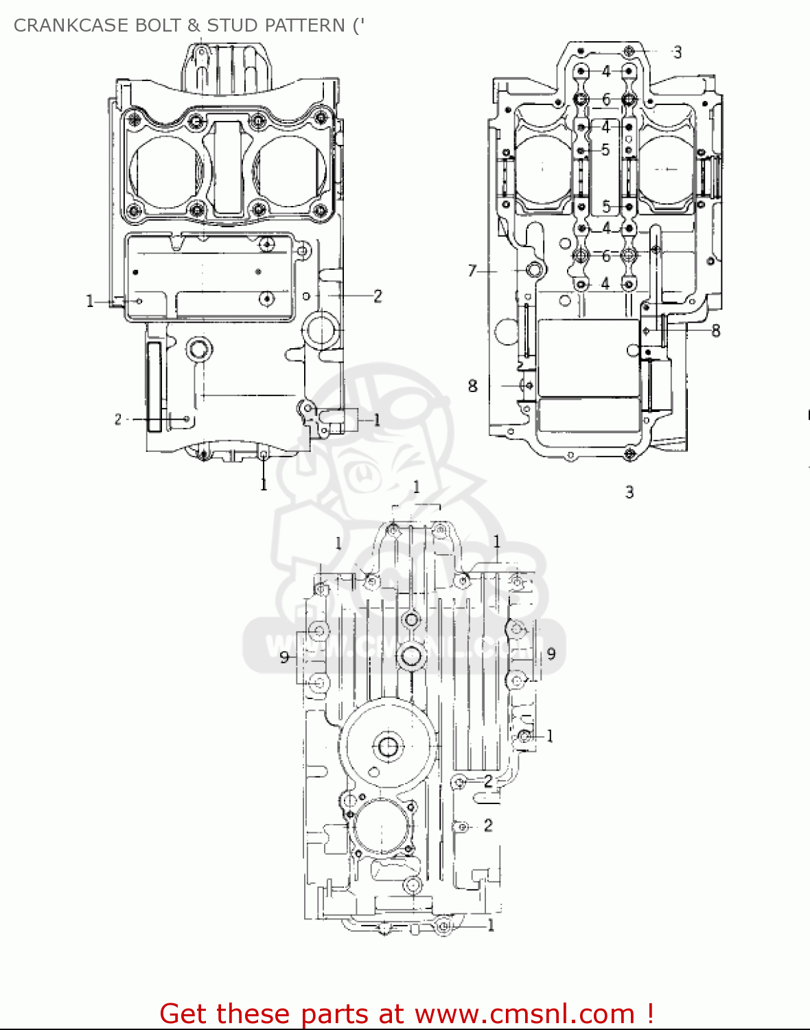 CRANKCASE BOLT & STUD PATTERN (' KZ400D3 1976 CANADA