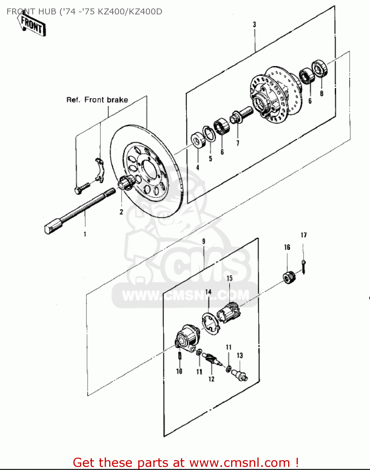 FRONT HUB ('74 -'75 KZ400/KZ400D KZ400D4 1977 CANADA