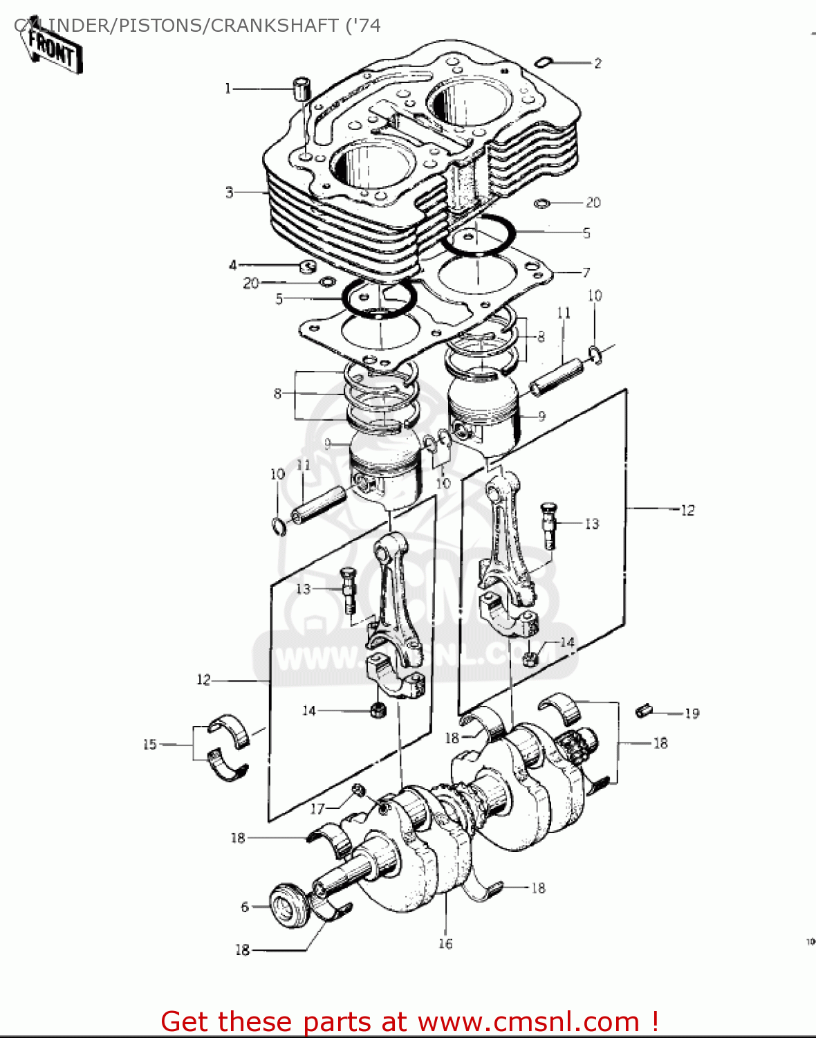 CYLINDER/PISTONS/CRANKSHAFT ('74 KZ400D4 1977 CANADA