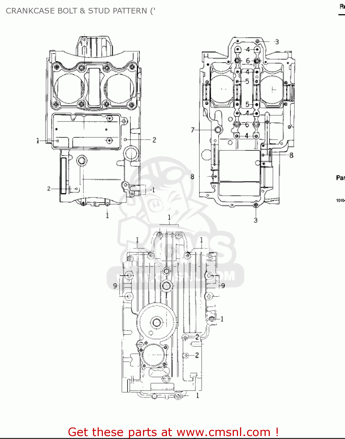 CRANKCASE BOLT & STUD PATTERN (' KZ400D4 1977 CANADA