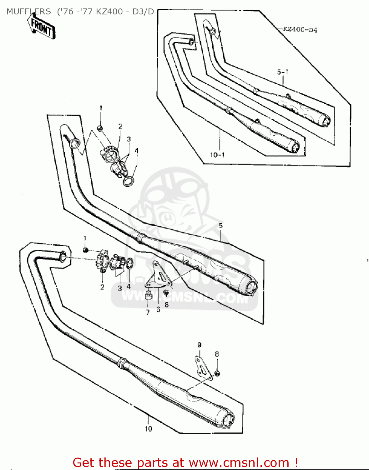 MUFFLERS  ('76 -'77 KZ400 - D3/D KZ400D4 1977 CANADA