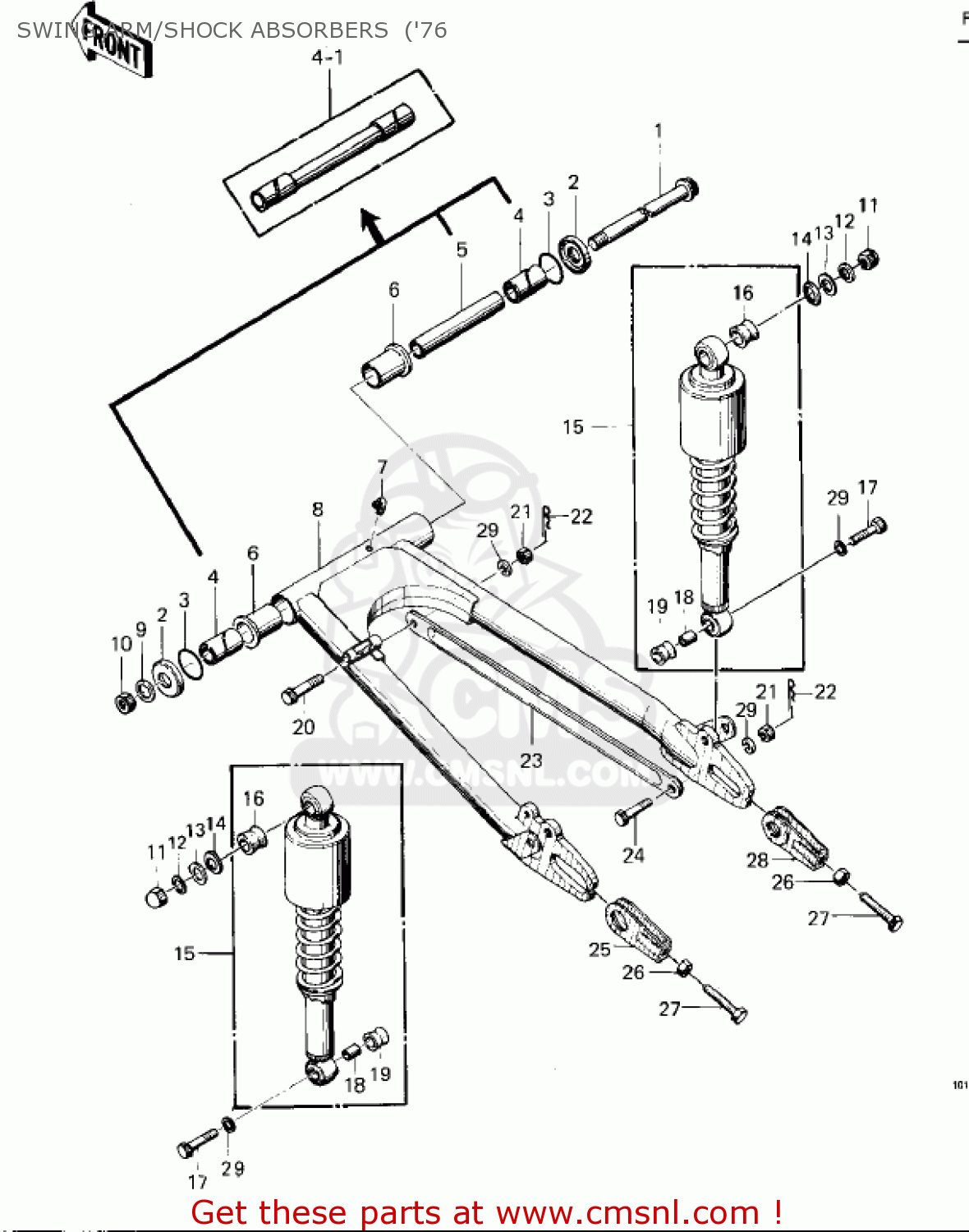 SWING ARM/SHOCK ABSORBERS  ('76 KZ400D4 1977 CANADA