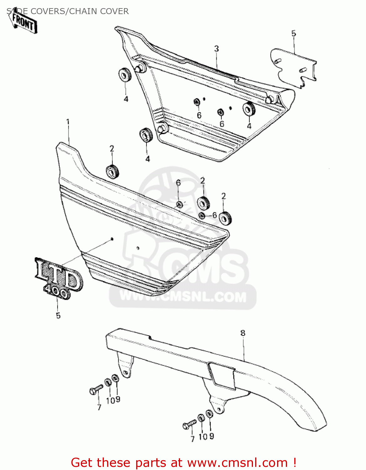 SIDE COVERS/CHAIN COVER KZ400H1 1979 USA CANADA / MPH KPH