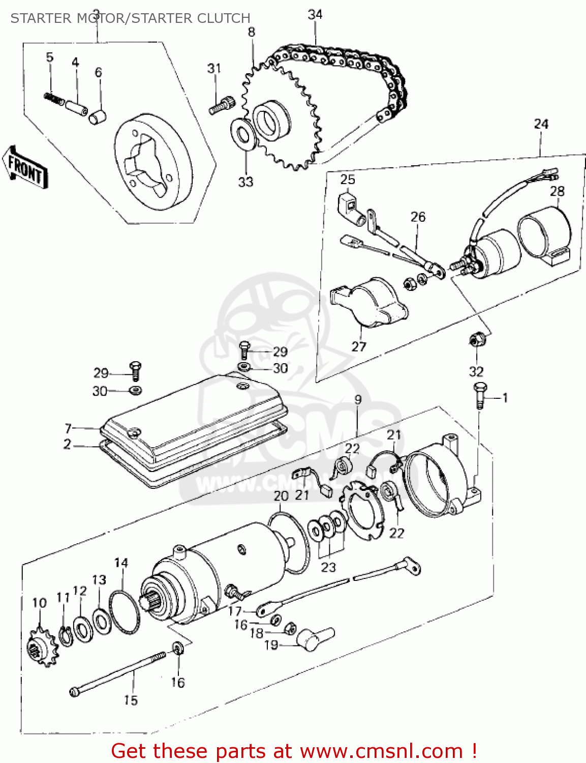 STARTER MOTOR/STARTER CLUTCH KZ400H1 1979 USA CANADA / MPH KPH