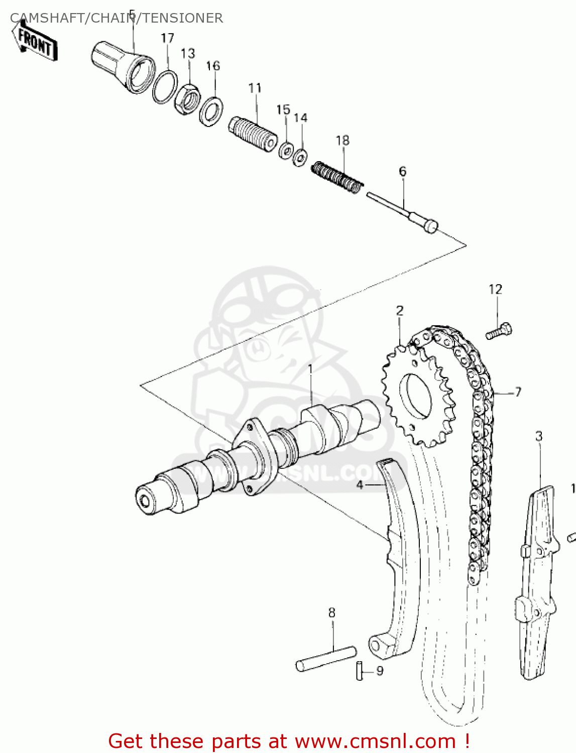 CAMSHAFT/CHAIN/TENSIONER KZ400H1 1979 USA CANADA / MPH KPH
