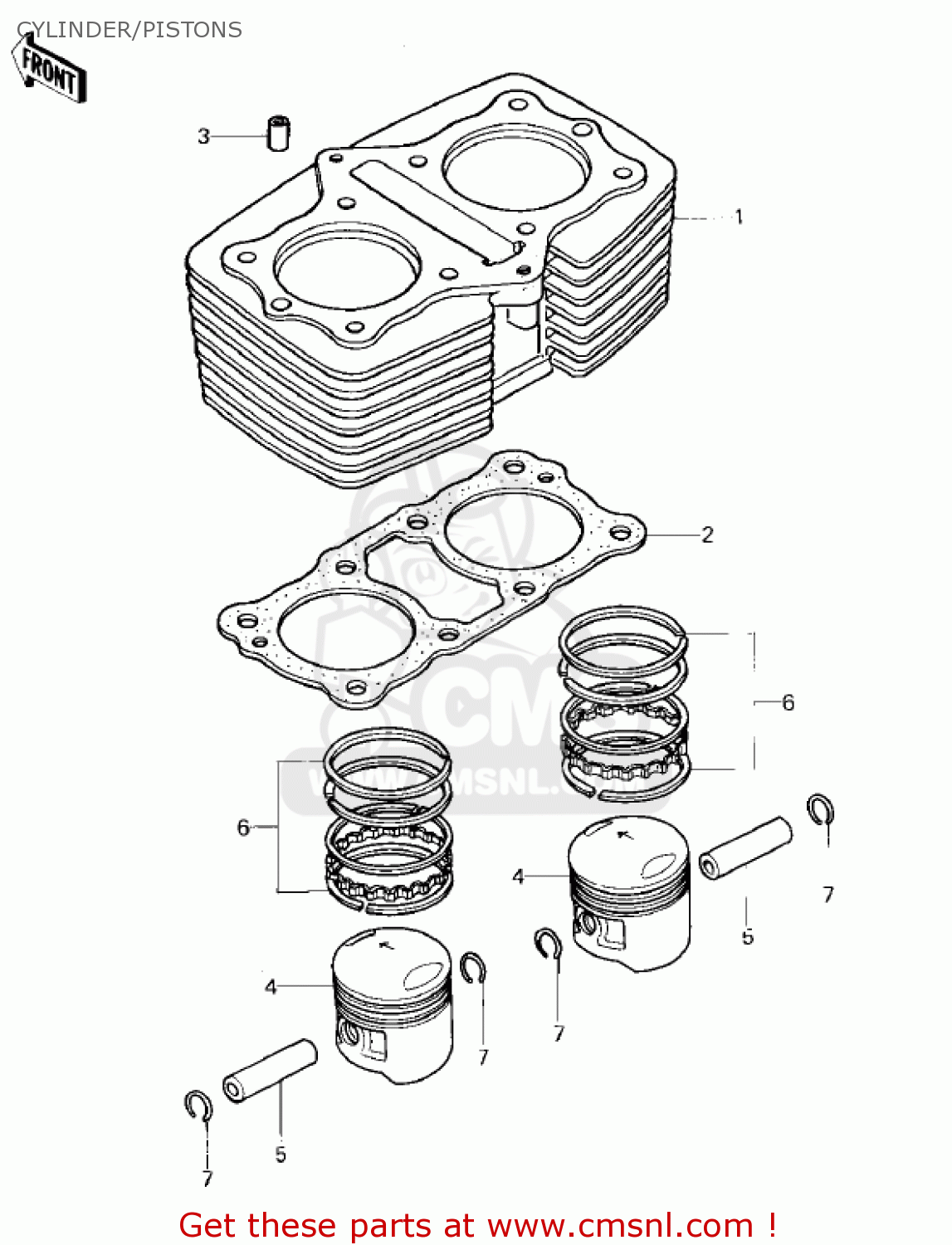 CYLINDER/PISTONS KZ400H1 1979 USA CANADA / MPH KPH