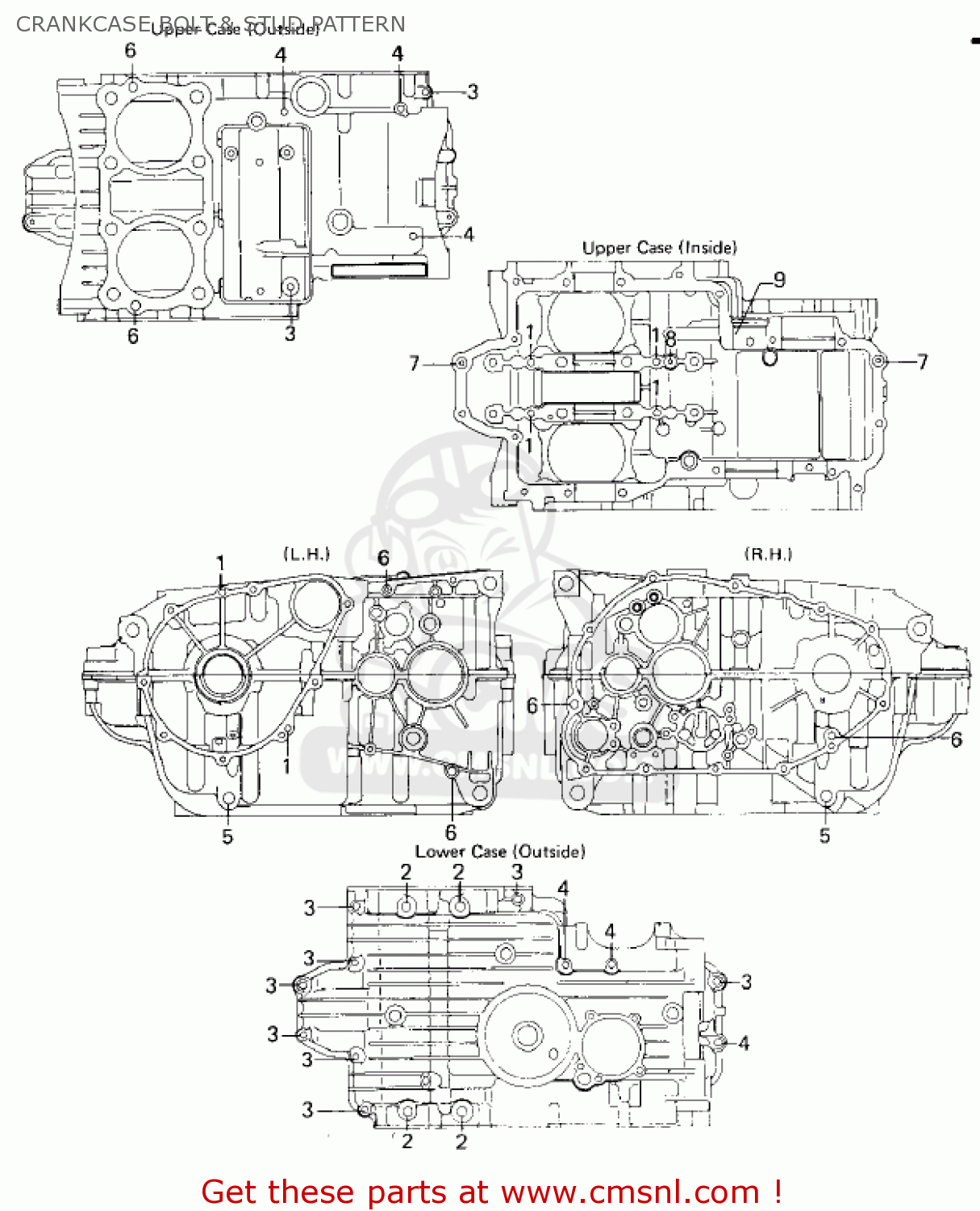 CRANKCASE BOLT & STUD PATTERN KZ400H1 1979 USA CANADA / MPH KPH