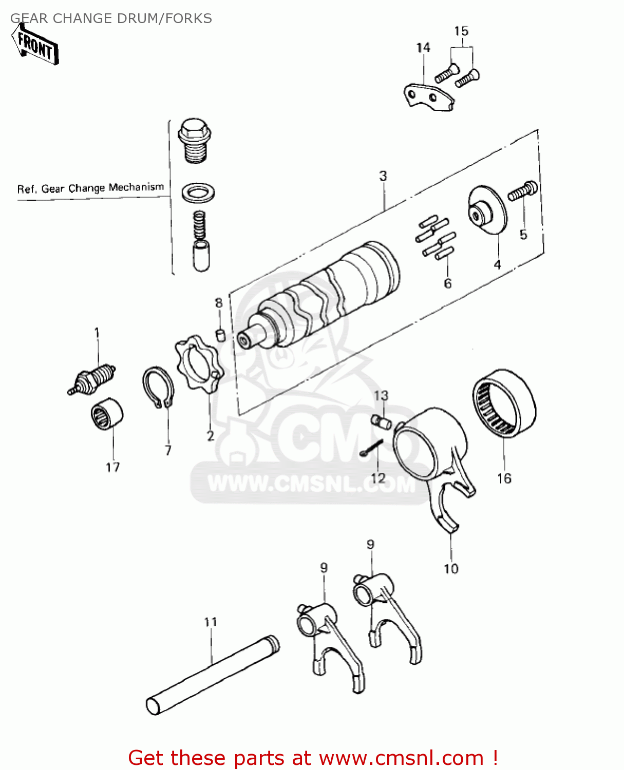 GEAR CHANGE DRUM/FORKS KZ400H1 1979 USA CANADA / MPH KPH