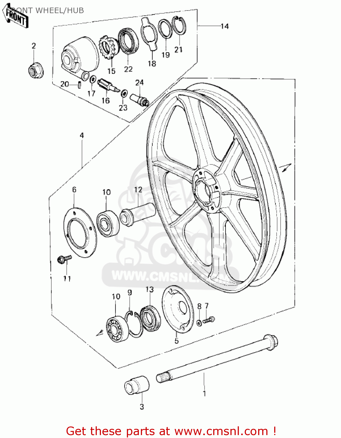 FRONT WHEEL/HUB KZ400H1 1979 USA CANADA / MPH KPH