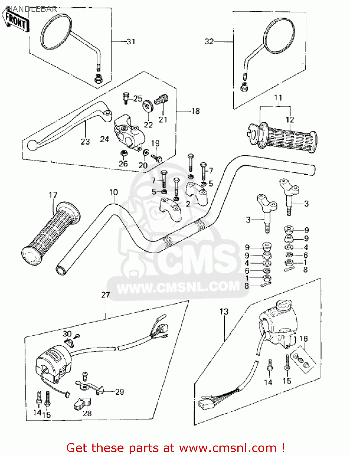 HANDLEBAR KZ400H1 1979 USA CANADA / MPH KPH