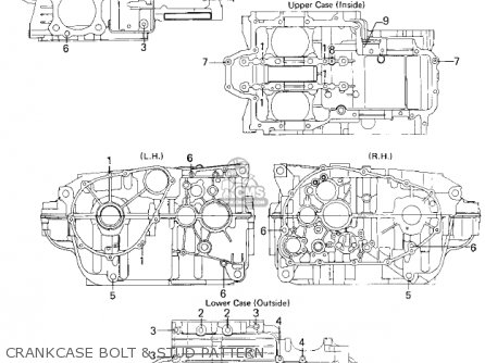 CRANKCASE BOLT & STUD PATTERN - KZ400H1 1979 USA CANADA / MPH KPH