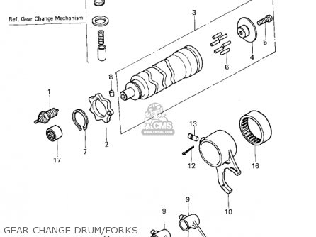 GEAR CHANGE DRUM/FORKS - KZ400H1 1979 USA CANADA / MPH KPH