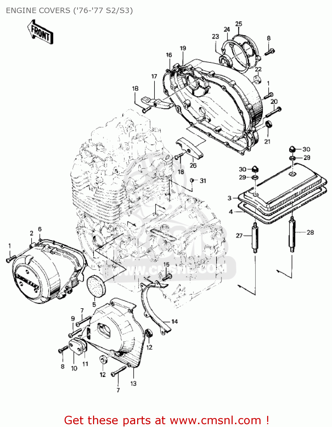 ENGINE COVERS ('76-'77 S2/S3) KZ400S SPECIAL 1975 USA CANADA