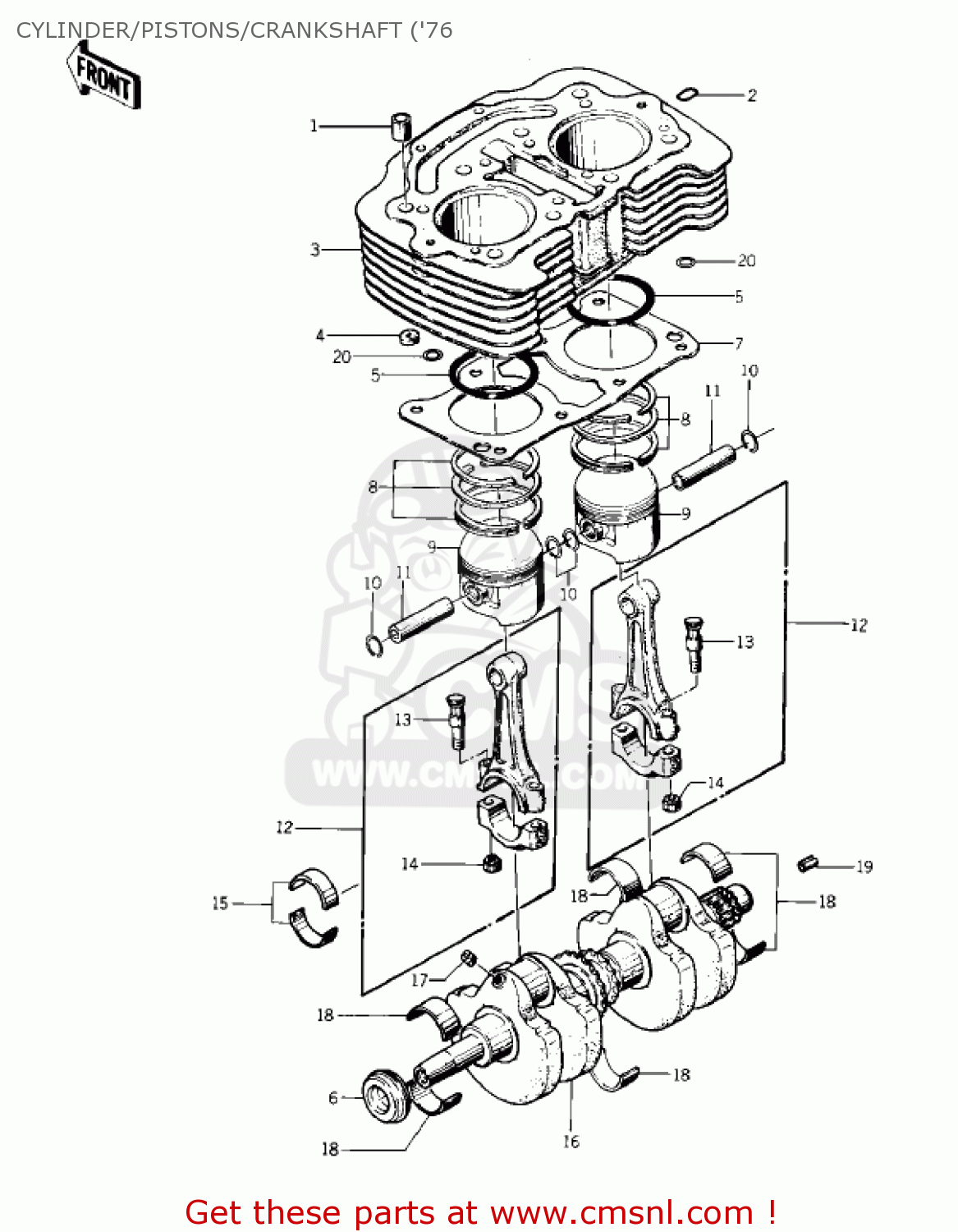 CYLINDER/PISTONS/CRANKSHAFT ('76 KZ400S SPECIAL 1975 USA CANADA
