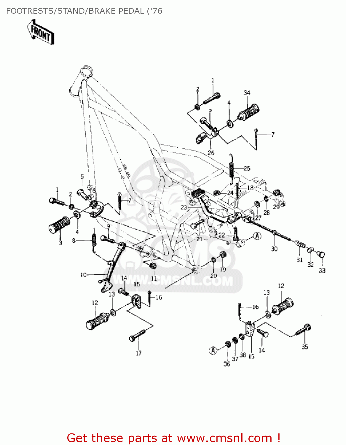 FOOTRESTS/STAND/BRAKE PEDAL ('76 KZ400S2 SPECIAL 1976 USA CANADA