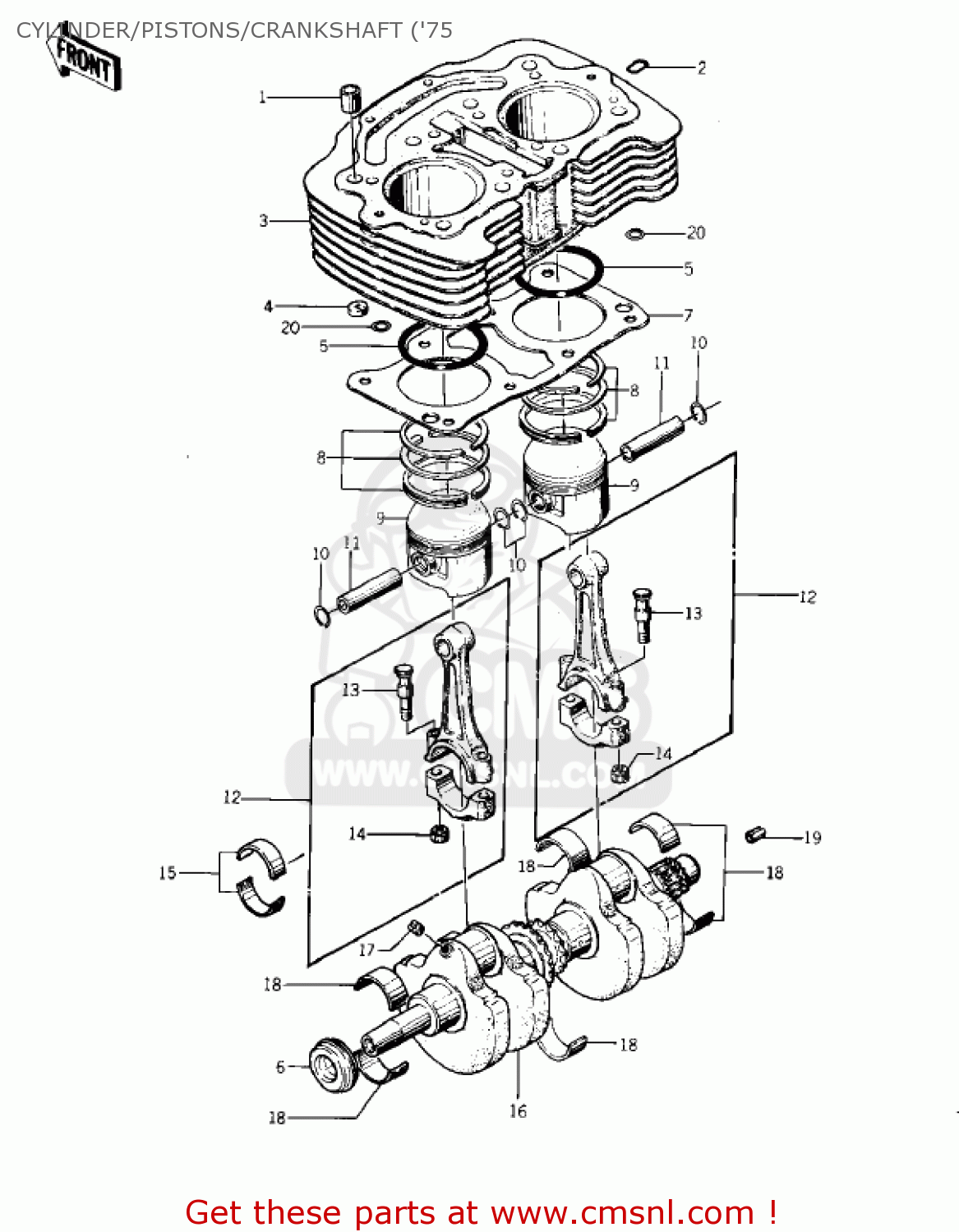CYLINDER/PISTONS/CRANKSHAFT ('75 KZ400S2 SPECIAL 1976 USA CANADA