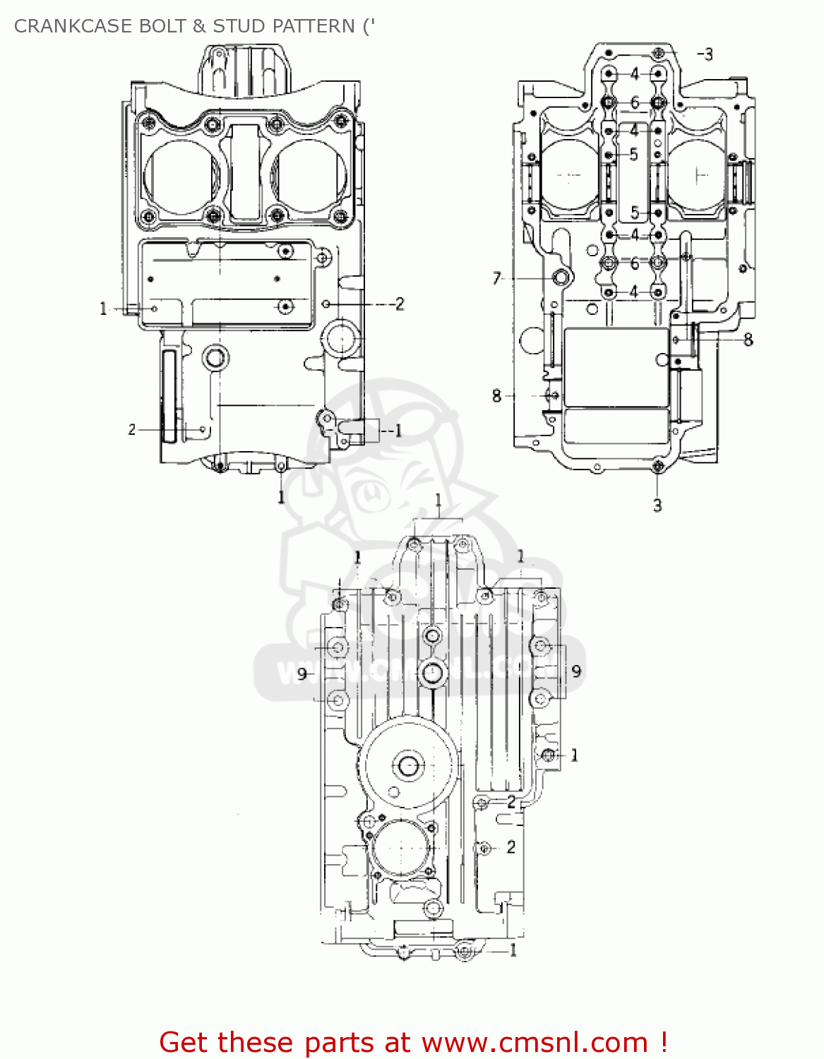 CRANKCASE BOLT & STUD PATTERN (' KZ400S2 SPECIAL 1976 USA CANADA