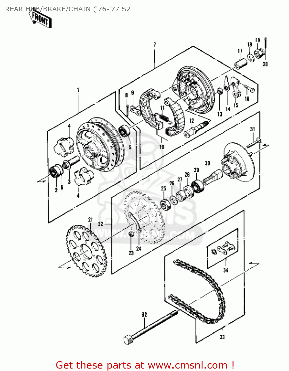 REAR HUB/BRAKE/CHAIN ('76-'77 S2 KZ400S2 SPECIAL 1976 USA CANADA