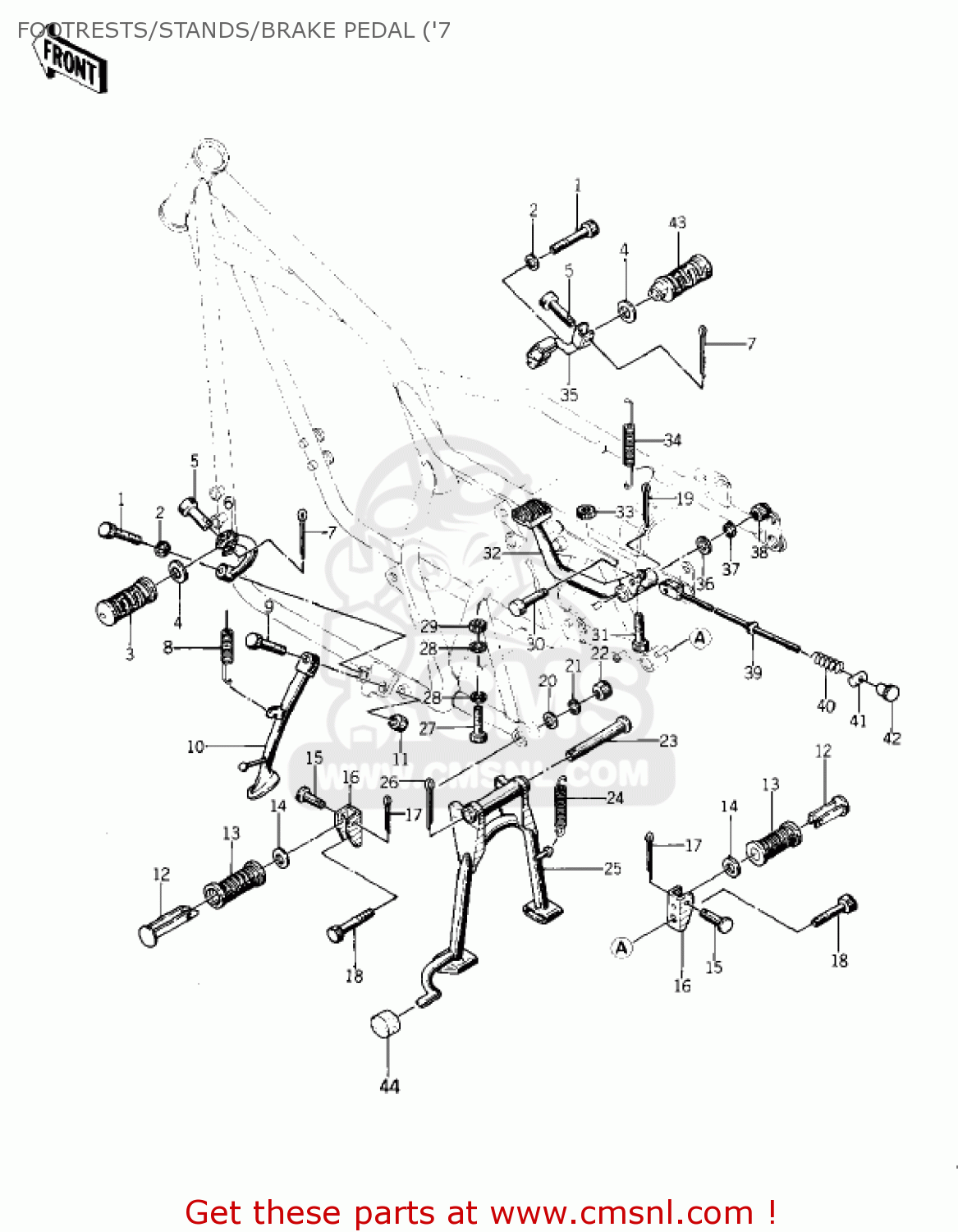 FOOTRESTS/STANDS/BRAKE PEDAL ('7 KZ400S2 SPECIAL 1976 USA CANADA