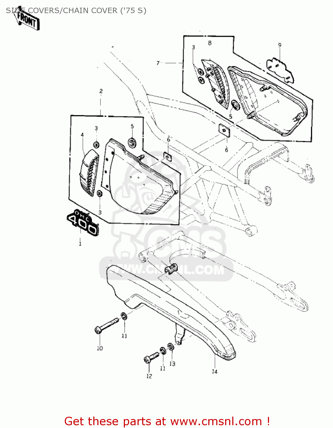 SIDE COVERS/CHAIN COVER ('75 S) KZ400S2 SPECIAL 1976 USA CANADA